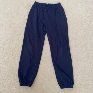 Navy Blue Basic Sweatpants Elastic Waist & Cuffed Ankle